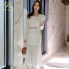 H Han Queen Women Autumn High Waist Sheath Mermaid Suit skirt Work 2 Pieces Set Korean Double-breasted Chiffon White Simple Sets