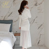H Han Queen Women Autumn High Waist Sheath Mermaid Suit skirt Work 2 Pieces Set Korean Double-breasted Chiffon White Simple Sets
