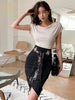 H Han Queen Women Elegant 2 Pieces Set Simple T-Shirts Tops & Irregular Sheath Pencil Skirt Korean Simple Skirt Suit