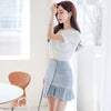 H Han Queen Women Summer Work Wear 2 Pieces Set White O-Neck Casual Blouses & Sheath Pencil Bodycon Skirt Office Lady Suit