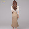 H Han Queen Women Spring 2 Pieces Set Sexy Tube Top Ruffled Shirts And High Waist Sheath Mermaid Skirts Office Lady Skirt Suit