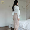 H Han Queen Women Spring Work 2 Pieces Set White Shirt Blouses & Slim Mid Sheath Pencil Bodycon Skirt Korean Skirt Suit