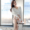 H Han Queen Women Spring Work 2 Pieces Set White Shirt Blouses & Slim Mid Sheath Pencil Bodycon Skirt Korean Skirt Suit