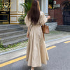 H Han Queen Women Summer Korean Work Wear 2 Pieces Set Khaki Blouses & High Waist A-line Long Skirt Office Ladies Skirt Suit