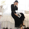 H Han Queen Women Winter OL Work 2 Pieces Suit Knitted top & Stitching Lace Long Skirt Simple Slim Casual Occupation Sweater Set