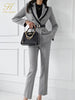 H Han Queen Women's Professional Suit 2023 Autumn Winter Elegant Suit & Simple Pants Korean Houndstooth Casual Work Suit Pants