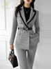 H Han Queen Women's Professional Suit 2023 Autumn Winter Elegant Suit & Simple Pants Korean Houndstooth Casual Work Suit Pants