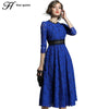 H han queen 2023 Spring Women's Lace Dresses Floral Crochet Hollow Out Vestido Patchwork Casual Slim Office Party Long Dress