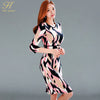Korean Pencil Dresses Spring Womens Elegant Print Slim Work Wear Office Business Casual Party Sheath Bodycon Dress