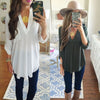 Stylish Women's Loose Three Quarter Sleeve Blouse Casual Autumn V-Neck White Green Blouse Shirt Tops S-3XL