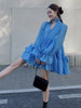 VGH Korean Patchwork Bowknot Dress For Women V Neck Long Sleeve Solid Casual Loose Mini Dresses Female 2023 Clothing New