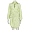 Cryptographic Spring Autumn Yellow Shirt Dress for Women Long Sleeve Turn-Down Collar Sexy Mini Dresses Ruched Outfits