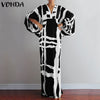 VONDA Vintage Long Maxi Dress 2023 Autumn Sexy V Neck Long Sleeve Printed Dresses Femme Loose Sundress Casual Bohemian Vestidos