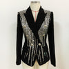 HIGH STREET 2023 Designer Jacket Women's Double Breasted Luxurious Stunning Silver Metal Buttons Beaded Blazer