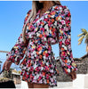 Southpire Floral Print V-Neck Mini Party Dress Women Loose Style Long Sleeve Day Causal Dress 2023 Spring Summer Clothes Ladies