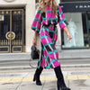2023  Spring High Neck 3/4 Sleeves Vintage Print Long Dress Women Dresses Bohemian Pattern Vestidos Robe