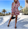 Southpire Floral Print V-Neck Mini Party Dress Women Loose Style Long Sleeve Day Causal Dress 2023 Spring Summer Clothes Ladies