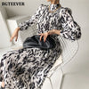 BGTEEVER 2023 Spring Stand Collar Women Full Sleeve Dress Elegant Hit Color Female Lace-up Printed Midi Dress Vestidos