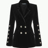 HarleyTrending Fall Winter Notched Exquisite Diamonds Buttons  Black Chic Velvet Blazer Casual Jackets