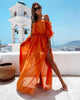 Bohemian Long Dress Women Off Shoulder Chiffon Dress Lace-up Solid Color Ruffle Beachwear Blue/Orange