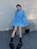 VGH Korean Patchwork Bowknot Dress For Women V Neck Long Sleeve Solid Casual Loose Mini Dresses Female 2023 Clothing New