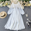 LY VAREY LIN Spring Autumn Women Elegant Holiday Dresses Puff Sleeve Slash Neck Off Shoulder Smocked White Chiffon Dresses