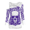 Gothic Casual Women T Shirts Skull Graphic Off Shoulder Two Piece Tee Sets Long Sleeve Spring Fashion Tops Female Clothes D30