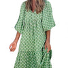 Ankle-length Breathable Lantern Sleeve Printing Long Dress Women Accessory