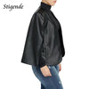 Sexy Faux Leather Black Cape Blazer Women Casual Pu Leather Blazer Jacket Autumn Elegant Long Sleeve Blazer Top