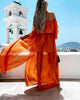 Bohemian Long Dress Women Off Shoulder Chiffon Dress Lace-up Solid Color Ruffle Beachwear Blue/Orange