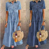 Women Summer Autumn Denim Long Dresses Retro Button Pockets Jeans Maxi Dress Ladies Casual Vestidos