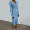 Elastic Slim Lady Solid Party Dress Sexy V Neck Elegant Long Sleeve Rib Knitted Dress 2023 Women Side Split Long Dress