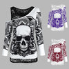 Gothic Casual Women T Shirts Skull Graphic Off Shoulder Two Piece Tee Sets Long Sleeve Spring Fashion Tops Female Clothes D30