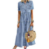 Women Summer Autumn Denim Long Dresses Retro Button Pockets Jeans Maxi Dress Ladies Casual Vestidos
