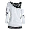 Gothic Casual Women T Shirts Skull Graphic Off Shoulder Two Piece Tee Sets Long Sleeve Spring Fashion Tops Female Clothes D30