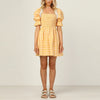 Chic Women Puff  Sleeve Square Collar Mini Dress Elegant Sweet Style Plaid Yellow Lady Party Dress Short Sleeve Femme Streetwear