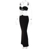 Hugcitar Pure Color Chain Halter Bandage Long Sleeve Backless Revealing Slim Maxi Dress 2023 Fall Women Elegant Y2K