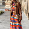 2023  Spring High Neck 3/4 Sleeves Vintage Print Long Dress Women Dresses Bohemian Pattern Vestidos Robe