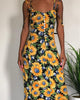 MKD LUFI Allover Floral Print Buttoned Cami Dress Women Spaghetti Strap Mid-calf Summer Dress