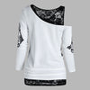 Gothic Casual Women T Shirts Skull Graphic Off Shoulder Two Piece Tee Sets Long Sleeve Spring Fashion Tops Female Clothes D30