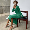 Elastic Slim Lady Solid Party Dress Sexy V Neck Elegant Long Sleeve Rib Knitted Dress 2023 Women Side Split Long Dress