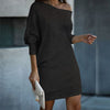 Spring Lady Sequin Mini Dress Elegant Off Shoulder Long Sleeve Party Dress Women Sexy Slash Neck Pullover Loose Dresses