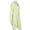 Cryptographic Spring Autumn Yellow Shirt Dress for Women Long Sleeve Turn-Down Collar Sexy Mini Dresses Ruched Outfits