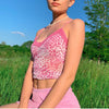 Sexy Pink Lace Leopard Print Camis Women Sling V Neck Slim Fit Club Holiday Casual Crop Tops Tank Tops Streetwear Homewear
