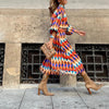 2023  Spring High Neck 3/4 Sleeves Vintage Print Long Dress Women Dresses Bohemian Pattern Vestidos Robe