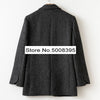 Woman Dark Grey Houndstooth Wool Blend Blazer Single Button Long Sleeves Suit