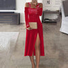 Sequins Halter Long Dress Sexy Shoulderless High Split Women Party Dress Elegant Solid Ladies Long Sleeve Bodycon Dress