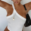 Articat White Basic Oblique Shoulder Camis Crop Tops For Women Summer Sleeveless Rib Knitted Tops Backless Tank Top Streetwear