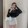 Sexy Backless Hollow Cross Pearl Knit Pullovers European Women 2023 Spring Fall Long Sleeve Sweater Clothing Sweet Girl