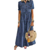 Women Summer Autumn Denim Long Dresses Retro Button Pockets Jeans Maxi Dress Ladies Casual Vestidos